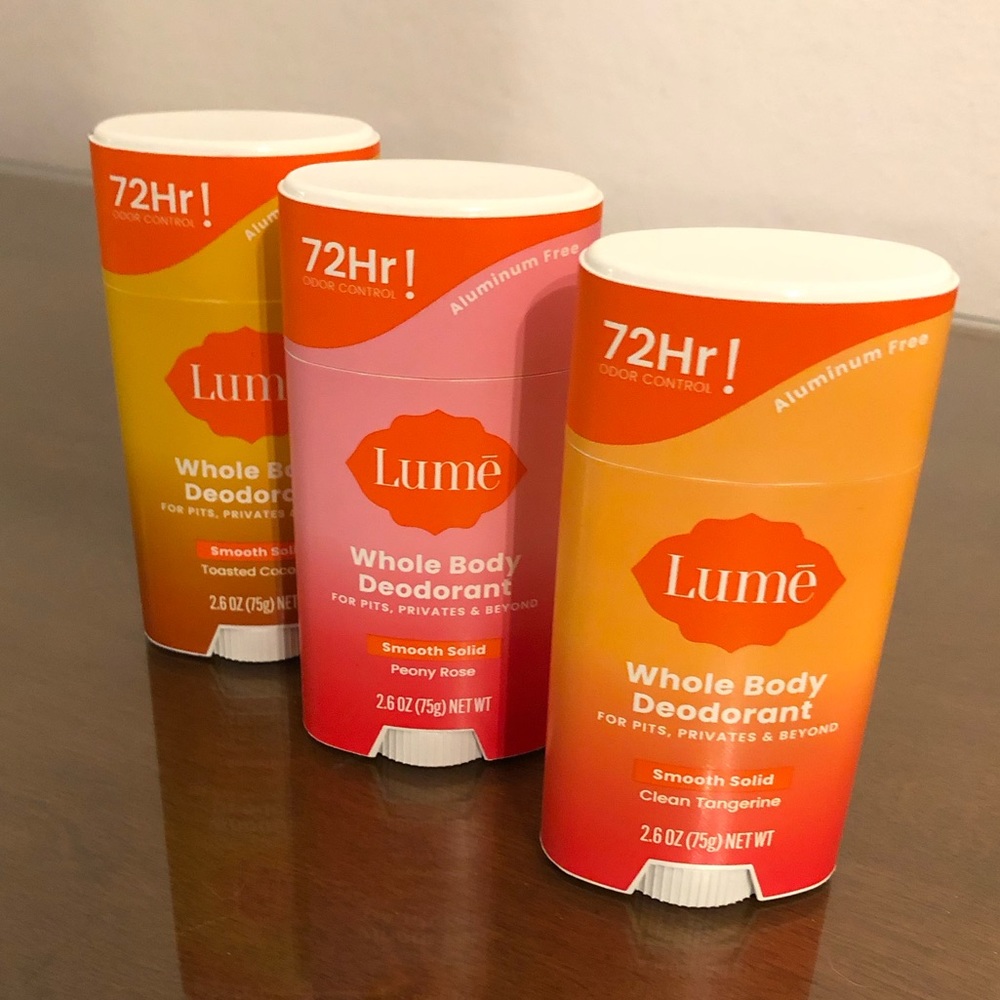 Lume Deodorant Three-Pack, Tangerine, Coconut, Peony Rose